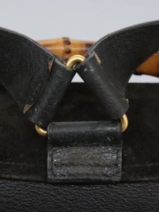 GUCCI Bamboo Backpack Suede Black Gold 003 - Picture 11 of 16